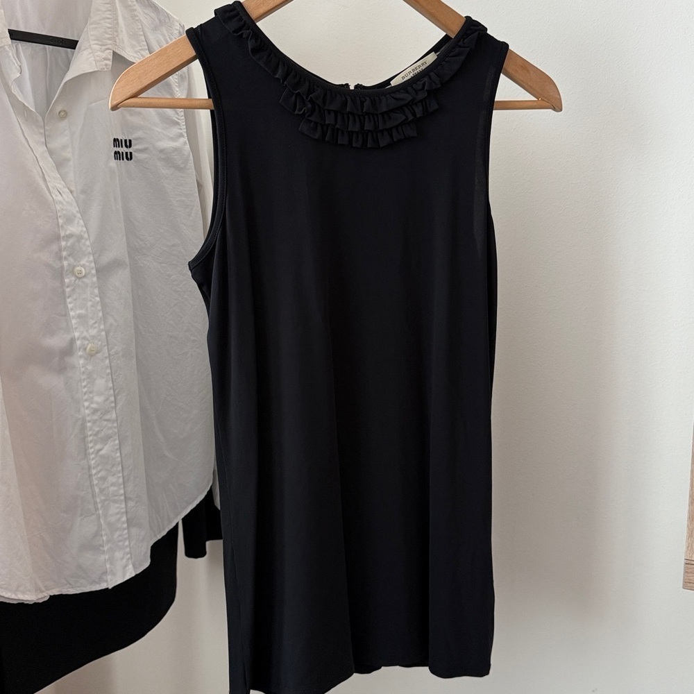 Burberry Black Sleeveless Ruffle-Neck Blouse Size S